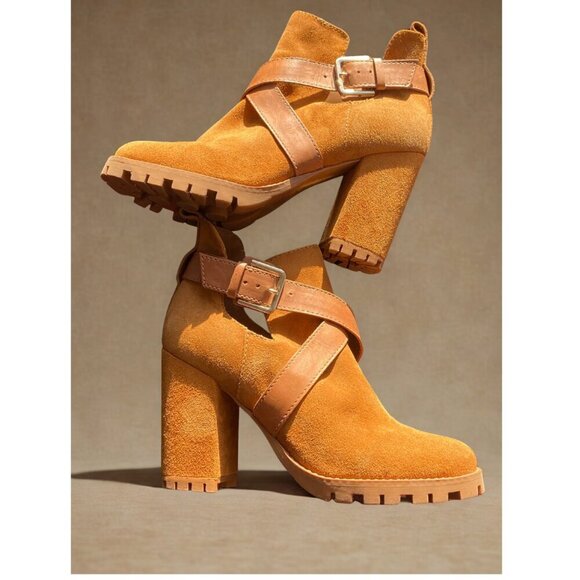 NWOT LUXURIOUS AREZZO BRAZIL NUBUCK & LEATHER CHUNKY HEEL SUEDE SHOES 8.5 SEXY - Picture 3 of 6